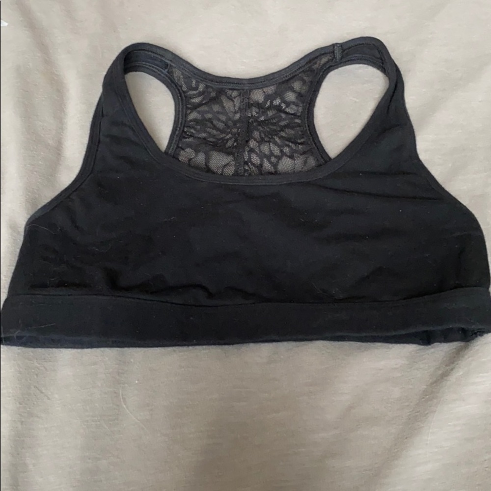 Black lace back sports bra